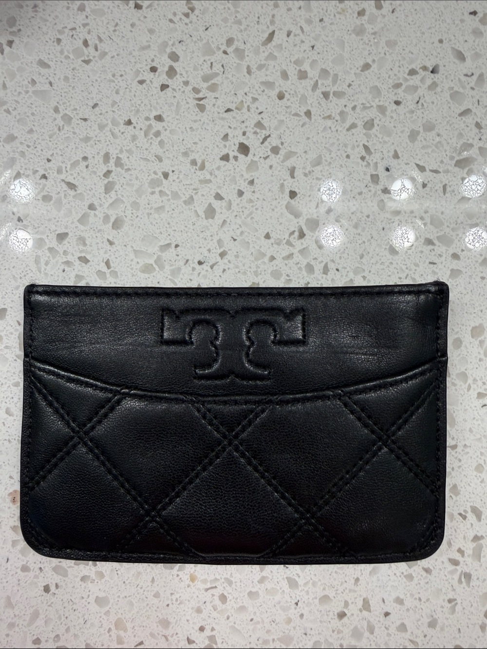 Tory Burch Black Quilted Leather Slim Card Case